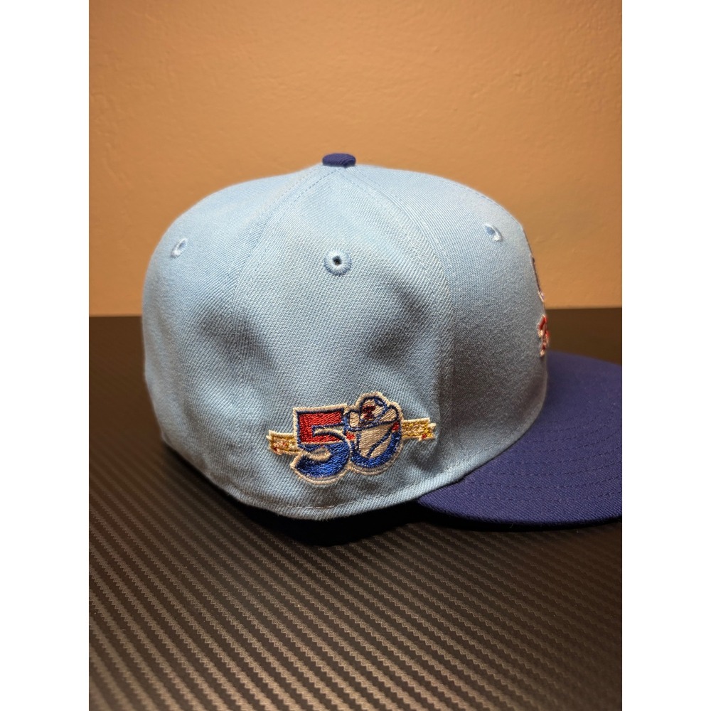 New Era Texas Rangers 59FIFTY Fitted Hat Blue 50th Anniversary Patch Size 7 3/8 - Picture 5 of 6